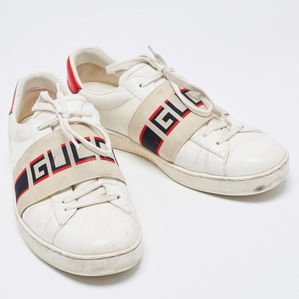 Gucci white leather logo band ace sneakers men’s 7.5 euro 41 women’s 9 unisex - Picture 3 of 10